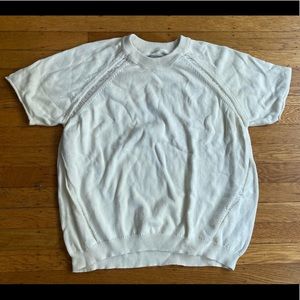 Cream cotton knit short sleeve sweater